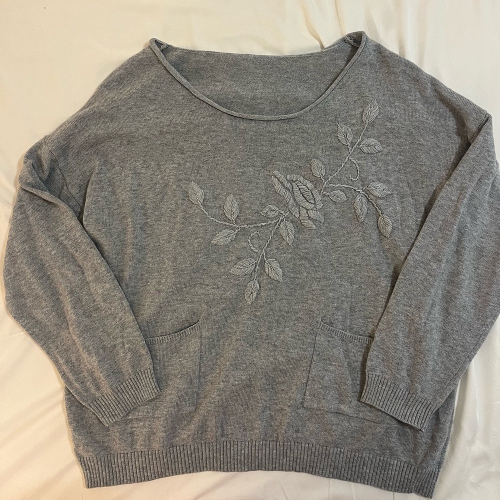 Gray Embroidered Women's Sweater